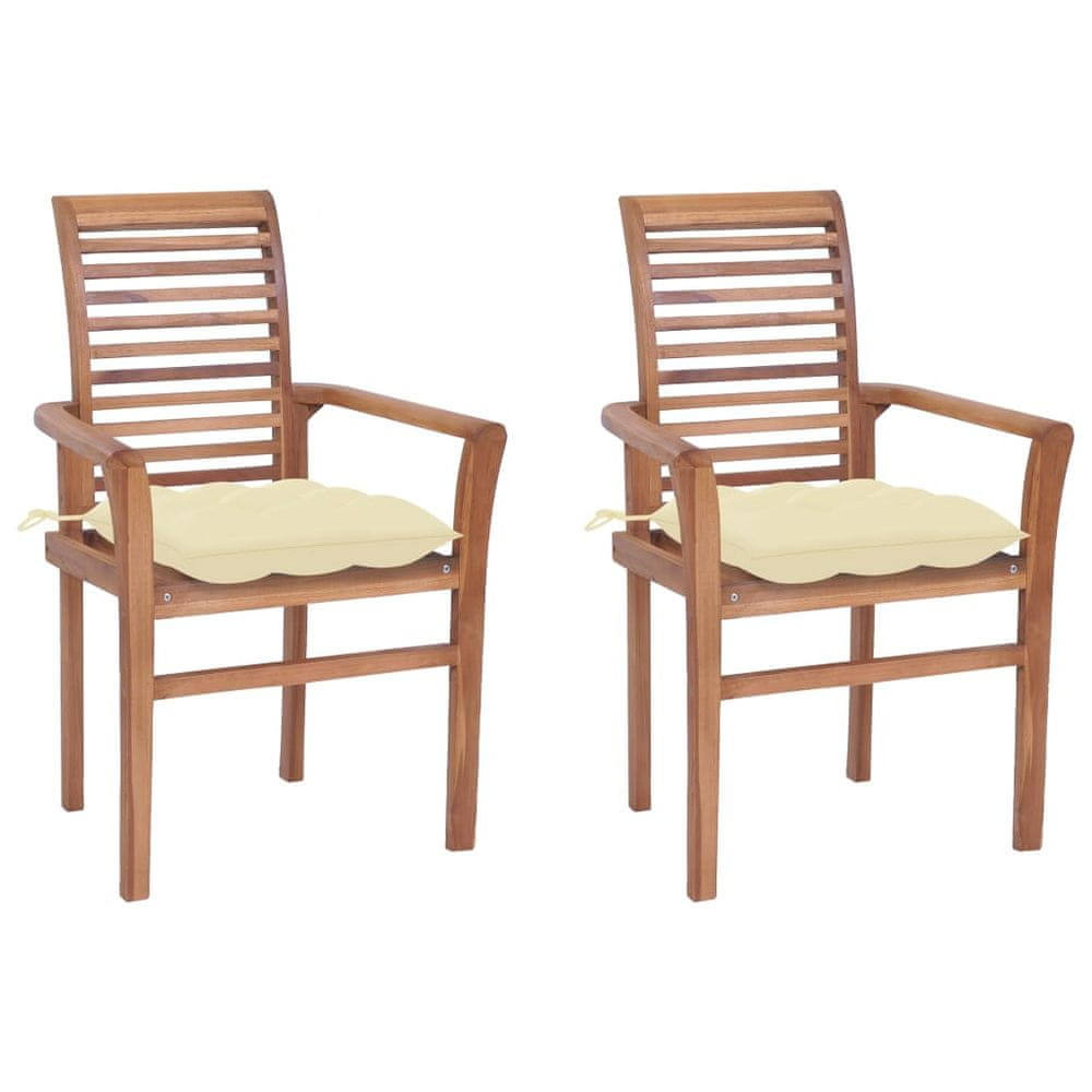 Vidaxl Jedálenské stoličky 2 ks krémovo-biele podložky tíkový masív